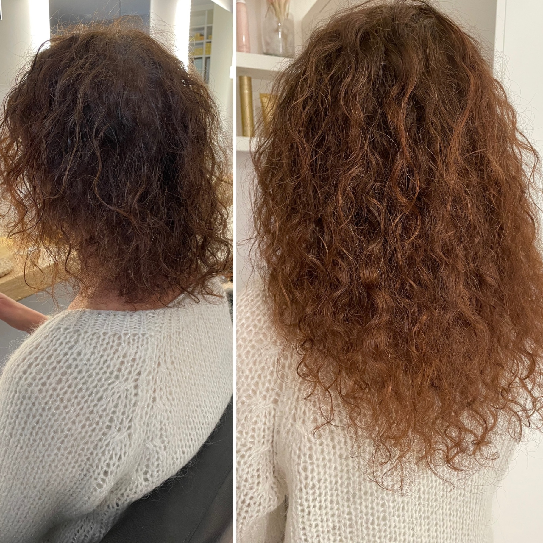Prima e dopo extension Filoselle — Volume e lunghezza su capelli ricci