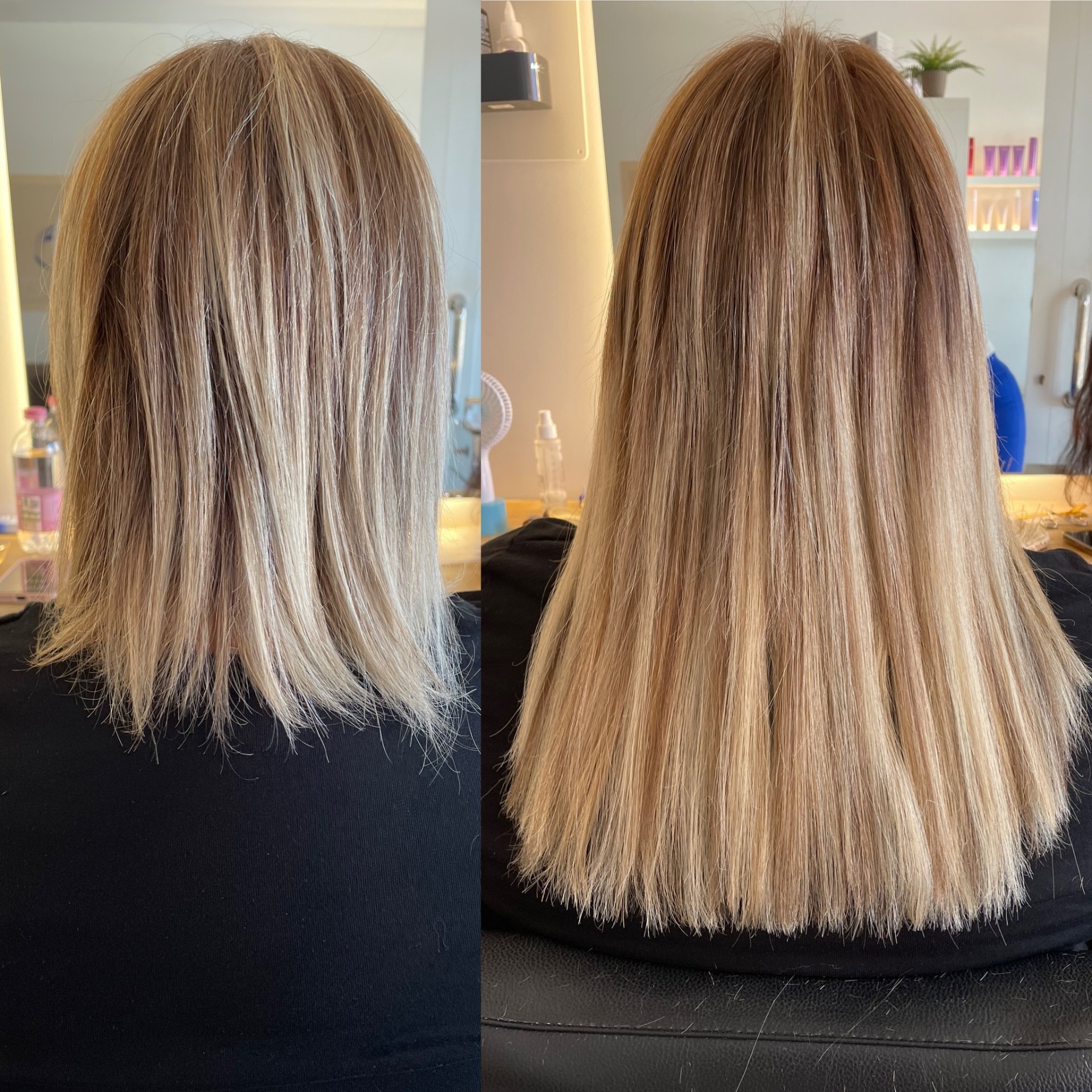 Prima e dopo extension Filoselle — Effetto naturale, balayage caldo