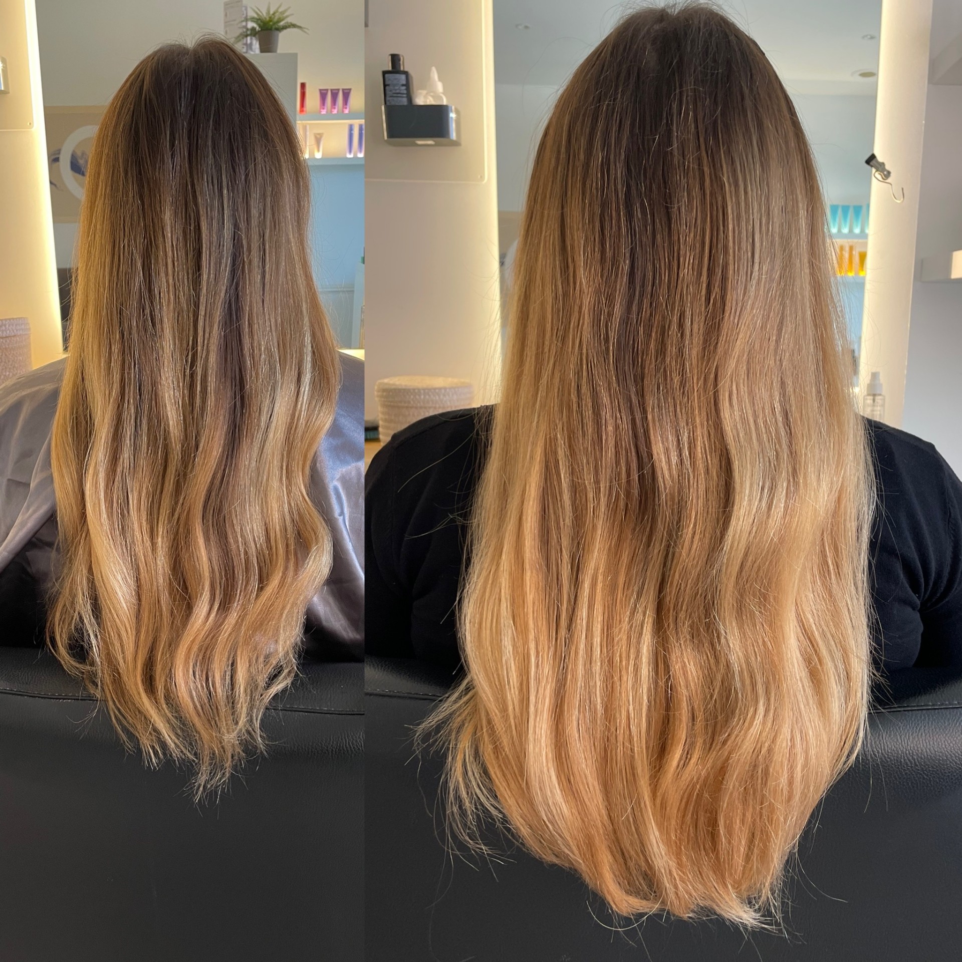 Prima e dopo extension Filoselle — Onde luminose e movimento